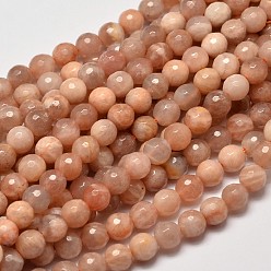 Sunstone Faceted Round Natural Sunstone Beads Strands, 8mm, Hole: 1mm, about 48pcs/strand, 15.4 inch.