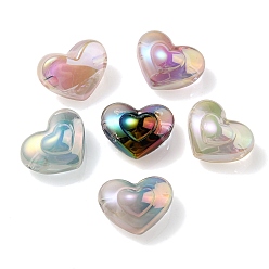 Color mezclado Perlas de acrílico transparentes iridiscentes arco iris chapado uv, dos tonos, corazón, color mezclado, 13x16.5x9 mm, agujero: 3 mm