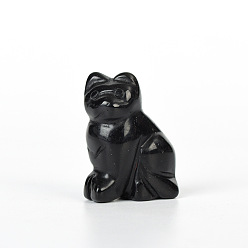 Obsidienne Décorations d'affichage de figurines de chat en obsidienne naturelle, ornements en pierre d'énergie, 25~30x35~40mm