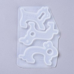 White Dog & Rabbit Shape No Touch Door Opener Food Grade Silicone Molds, Contactless Keychain Molds, For UV Resin, Epoxy Resin Jewelry Making, White, 130x82x6.5mm