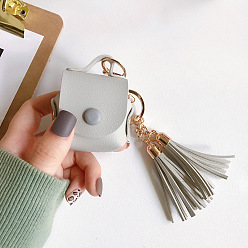 Gray Imitation Leather Wireless Earbud Carrying Case, Earphone Storage Pouch, with Keychain & Tassel, Handbag Shape, Gray, 135mm