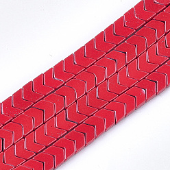Red Spray Painted Non-magnetic Synthetic Hematite Beads Strands, Arrow/Chevron, Red, 5.5x6x2mm, Hole: 0.7mm, about 107pcs/strand, 16.1 inch