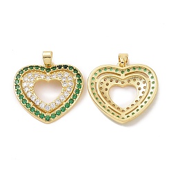 Real 18K Gold Plated Brass Micro Pave Cubic Zirconia Pendants, Heart Charm, Real 18K Gold Plated, 21.5x23x3.5mm, Hole: 3x5mm