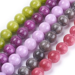 Mixed Color Natural Yellow Jade Beads Strands, Dyed, Round, Mixed Color, 14mm, Hole: 1mm, about 29pcs/strand, 15.75 inch