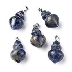 Sodalite Natural Sodalite Pendants, Pointed Bottle Charms, with Platinum Plated Iron Snap on Bails, 32.5~35x16~17mm, Hole: 3x5.5mm