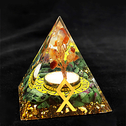 Рубин В Цоизита Символ руны викингов, оргонитовая пирамида, украшения для дисплея из смолы, с натуральным рубином в крошке цоизита внутри, для домашнего офисного стола, 50~60 мм