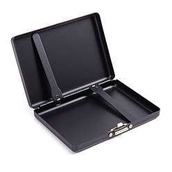 Electrophoresis Black Cajas de cigarrillos de aleación de aluminio, bolsillo abierto con clip de resorte de doble cara para 18 cigarrillos, Rectángulo, electroforesis negro, 105x75x18 mm