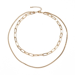 Oro Chapado al vacío 304 collar de múltiples capas de cadenas dobles de acero inoxidable para mujer, dorado, 16.34 pulgada (41.5 cm)