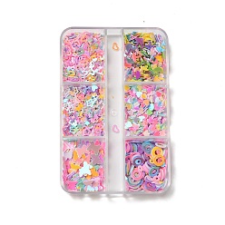 Mixed Color 6 Style Ornament Accessories PVC Plastic Paillette/Sequins Beads, No Hole/Undrilled Beads, Butterfly/Star/Heart/Umbrella/Ring, Mixed Color, 1.5~5x2.5~5.5x0.3mm