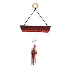 Natural Agate Wood and Natural Agate Wind Chime Pendants, Chakra Stones Wall Hanging Ornament, for Home Decor, 295x147mm
