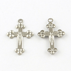 Stainless Steel Color Crucifix Cross 201 Stainless Steel Pendants, For Easter, Smooth Surface, Stainless Steel Color, 22.5x14x1mm, Hole: 1.5mm