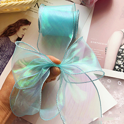 Pale Turquoise Yarn Ribbon, for Bowknot Tie, Sew on Hair Barrette Accessories, Pale Turquoise, 2-3/8~2-3/4 inch(60~70mm), about 38.28 Yards(35m)/Bag