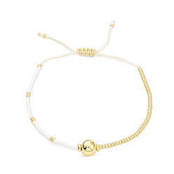 White Adjustable Miyuki Seed & Brass Braided Beaded Bracelets for Women, White, Inner Diameter: 1-3/4~2-7/8 inch(4.5~7.3cm)