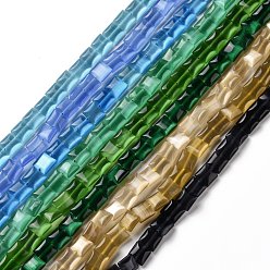 Mixed Color Cat Eye Beads Strands, Square, Mixed Color, 8x8x3.5mm, Hole: 0.8mm, about 46~48Pcs/strand, 13.58~14.37 inch(34.5~36.5cm)