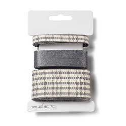 Gray 9 Yards 3 Styles Tartan Print Polyester Ribbon, for DIY Handmade Craft, Hair Bowknots and Gift Decoration, Gray, 3/8~1-5/8 inch(10~40mm) about 3 yards/style