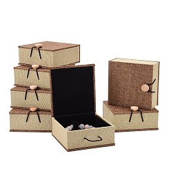 Camello Cajas de pulsera de madera rectángulo, con arpillera y terciopelo, camello, 10.4x10x5.2 cm