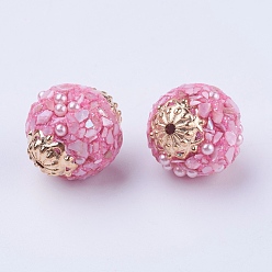 Rose Nacré Perles Indonésiennes manuelles, avec les accessoires en métal, ronde, perle rose, 19x18mm, Trou: 1.5mm