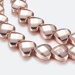 Plaqué D'or Rose Non-magnétiques perles d'hématite synthétique brins, facette, cœur, rose plaqué or, 8x8x3mm, Trou: 1mm, Environ 53 pcs/chapelet, 15.5 pouce (39.5 cm)