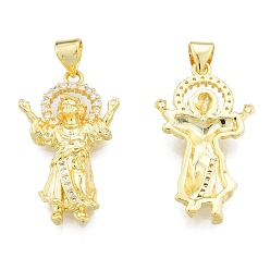 Real 18K Gold Plated Brass Micro Pave Clear Cubic Zirconia Pendants, Jesus Child, Real 18K Gold Plated, 27x15.5x3mm, Hole: 3x4mm