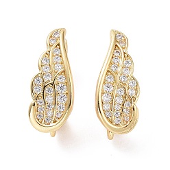 Real 18K Gold Plated Rack Plating Brass Micro Pave Cubic Zirconia Hoop Earring Findings with Latch Back Closure, with Vertical Loops, Wings, Cadmium Free & Lead Free, Real 18K Gold Plated, 18x7x11mm, Hole: 1.2mm, Pin: 1mm