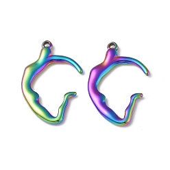 Rainbow Color Ion Plating(IP) 304 Stainless Steel Pendants, Rainbow Color, 31x21x3mm, Hole: 1.6mm