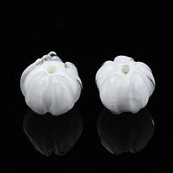 White Handmade Lampwork Beads, Flower, White, 10~11x11.5~12.5mm, Hole: 1.2mm