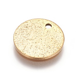 Oro Revestimiento iónico (ip) 304 colgantes texturizados de acero inoxidable, plano y redondo, dorado, 8x1 mm, agujero: 1.2 mm