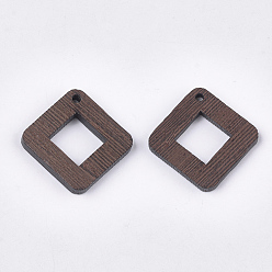 Coconut Brown Wenge Wood Pendants, Undyed, Rhombus, Coconut Brown, 38x38x2.5~3.5mm, Hole: 2mm, Side Length: 29mm