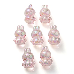 Pink Placage uv perles à bulles acryliques transparentes irisées arc-en-ciel, lapin, rose, 18x12x10mm, Trou: 2mm