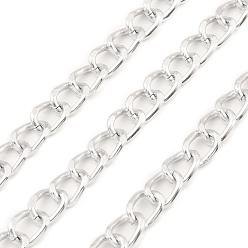 Silver Oxidation Aluminum Cuban Link Chains, Unwelded, with Spool, Silver, 9.5x7x1.5mm, about 98.43 Feet(30m)/Roll