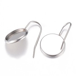 Stainless Steel Color 304 Stainless Steel Earring Hooks, Ear Wire, Stainless Steel Color, Tray: 12mm, 23x1.5mm, 20 Gauge, Pin: 0.8mm