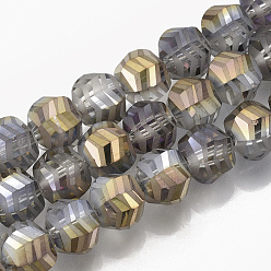 Or Perles en verre electroplate, demi-plaqué, givré, facette, ronde, or, 9x10x8.5mm, Trou: 1.5mm, Environ 70 pcs/chapelet, 24.4 pouce