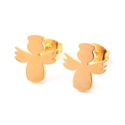 Golden Ion Plating(IP) 304 Stainless Steel Stud Earrings, Angel, Golden, 11.5x11mm, Pin: 0.8mm