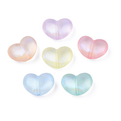 Couleur Mélangete Perles acryliques transparentes, poudre de scintillement, cœur, couleur mixte, 16x21x10mm, Trou: 2mm, environ235 pcs / 500 g