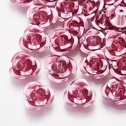Rosa Oscura Bolas de aluminio, 3-pétalo de flor, de color rosa oscuro, 11~12x5.5 mm, agujero: 1 mm, sobre 950 unidades / bolsa