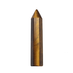 Tiger Eye Point Tower Natural Tiger Eye Home Display Decoration, Healing Stone Wands, for Reiki Chakra Meditation Therapy Decors, Hexagon Prism, 10x50mm