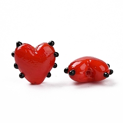 Red Handmade Lampwork Beads, Bumpy, Heart, Red, 15.5x17x8mm, Hole: 1.4~1.6mm