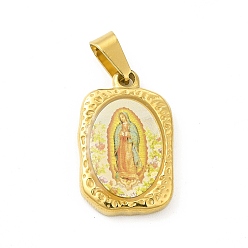 Golden Vacuum Plating 304 Stainless Steel Pendants, Rectangle with Nuestra Senora de Guadalupe, Golden, 24x15x4mm, Hole: 6x4mm