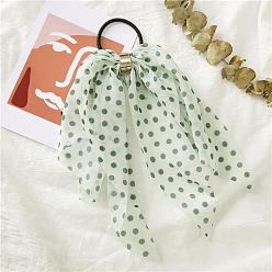 Dark Sea Green Polka Dot Pattern Cloth Elastic Hair Accessories, for Girls or Women, with Iron Findings, Hair Ties with Long Tail, Knotted Bow Hair Scarf, Dark Sea Green, 250mm