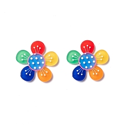 Coloré Cabochons acryliques adaptés aux épingles à cheveux, accessoires pour cheveux et vêtements pour la décoration, fleur, colorées, 28x29x2mm