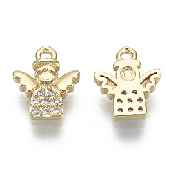 Real 18K Gold Plated Brass Micro Pave Clear Cubic Zirconia Charms, Nickel Free, Angel, Real 18K Gold Plated, 10.5x9x2mm, Hole: 1mm