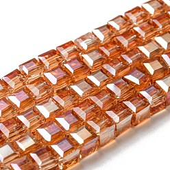 Sandy Brown Electroplate Glass Beads Strands, AB Color Plated, Faceted, Cube, Sandy Brown, 4x4x4mm, Hole: 1mm