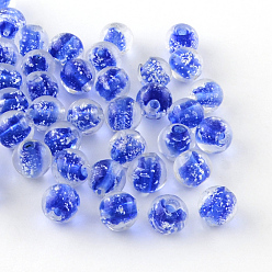 Bleu La main de perles au chalumeau lumineux, ronde, bleu, 9~10mm, Trou: 1~2mm