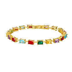 Colorful SHEGRACE Brass Bracelets, with Glass and Clasps, Real 18K Gold Plated, Colorful, 7-1/2 inch(19cm)