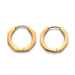 Oro 304 aretes tipo argolla de acero inoxidable con forma de octágono, dorado, 16x17.5x2 mm, pin: 1 mm
