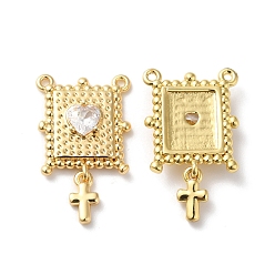 Real 18K Gold Plated Rack Plating Brass Micro Pave Clear Cubic Zirconia Pendants, Lead Free & Cadmium Free, Rectangle with Cross Charm, Real 18K Gold Plated, 22x13x3.5mm, Hole: 1mm