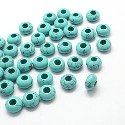 Turquoise Synthétique Turquoise synthétique européenne grand trou perles, rondelle, 13~14x7~8mm, Trou: 5mm