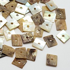 Chameau Perles carrées akoya carrées naturelles, perles en nacre, chameau, 8x7x1mm, trou: 1 mm, environ 1440 PCs / sachet 