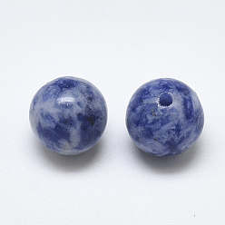 (306FM) Жонкиль матовый с лаймовой подкладкой Натуральный синий пятно камень бисер, половине просверлил, круглые, 8 мм, половину отверстия: 1.2 мм