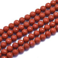 Красный Камень Натуральные красные яшмы бусы пряди, круглые, граненый (128 граней), 8 мм, отверстие : 1.2 мм, около 49 шт / нитка, 15.16 дюйм (38.5 см)